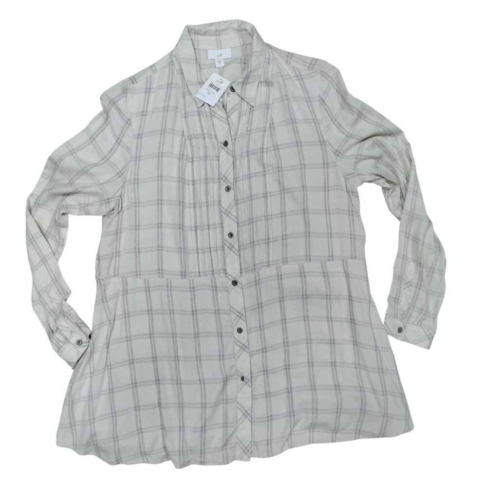J. Jill Plaid Classic Button Front Long Sleeve Viscose Tunic Shirt Medium NWT